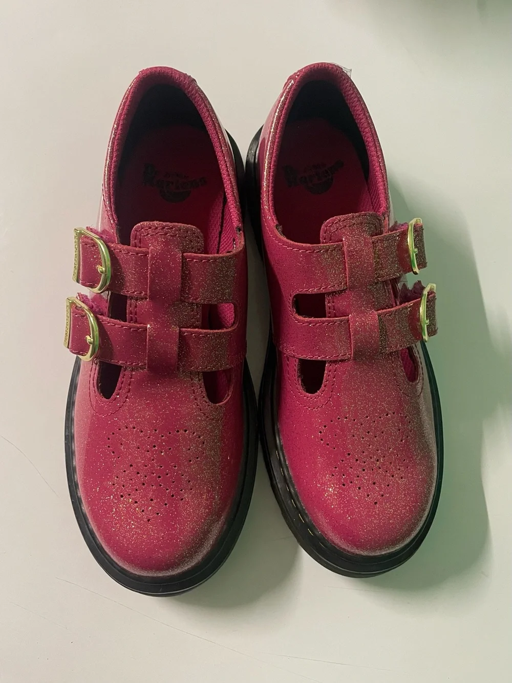 Dr. Martens Kids' Glitter Fuchsia Double-Buckle Mary Jane